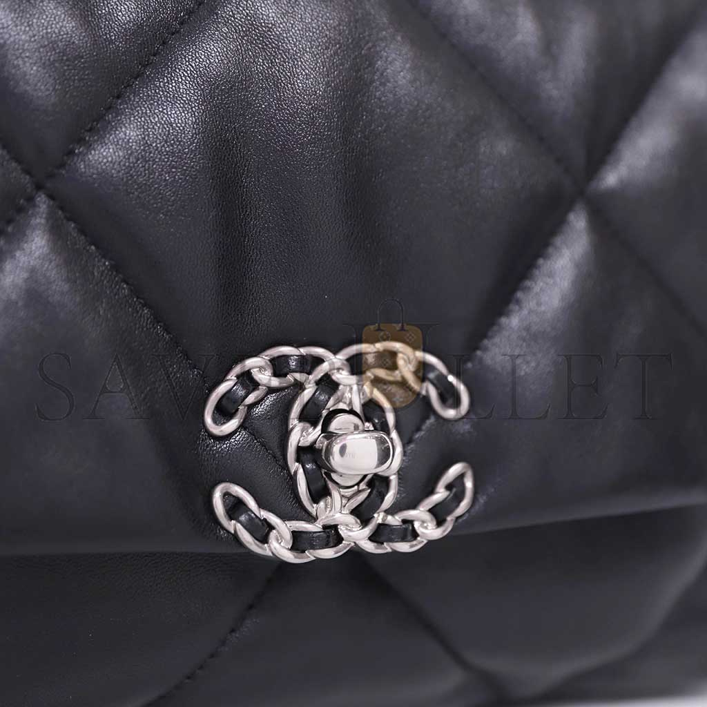 CHANEL 19 FLAP BAG BLACK LAMBSKIN MIXED HARDWARE AS1160 (26*16*9cm)